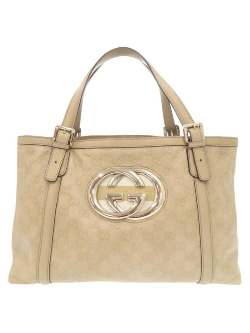 Gucci Guccissima GG Logo Leather Beige Tote Handbag 0245